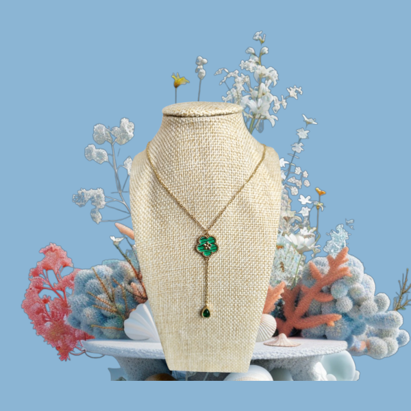 Collier fleur verte- acier inoxydable